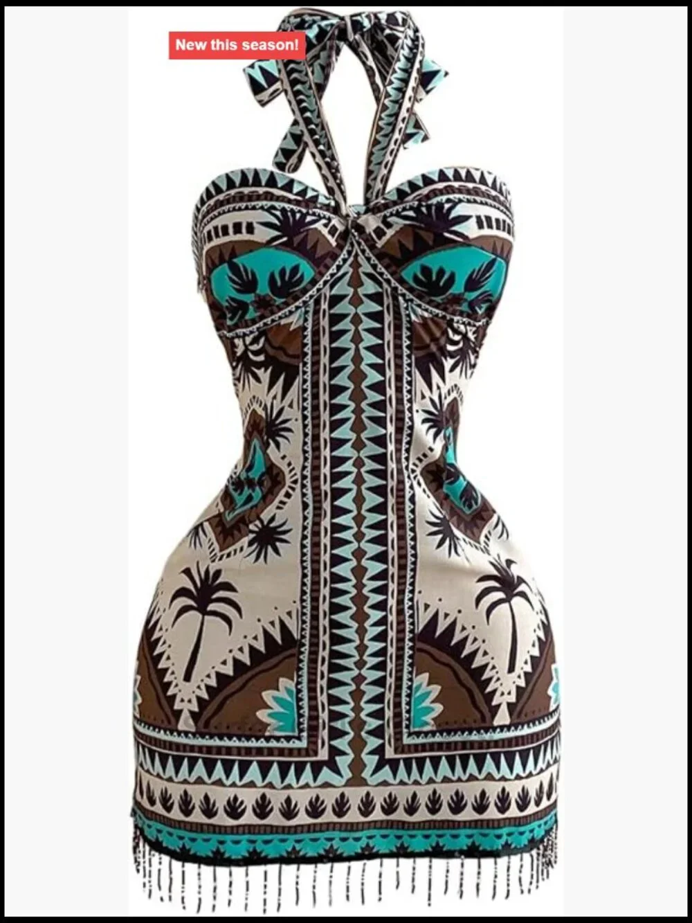 Boho Halter Mini Dress Sleeveless Backless Fringe Hem Tie Back Beach Vacation